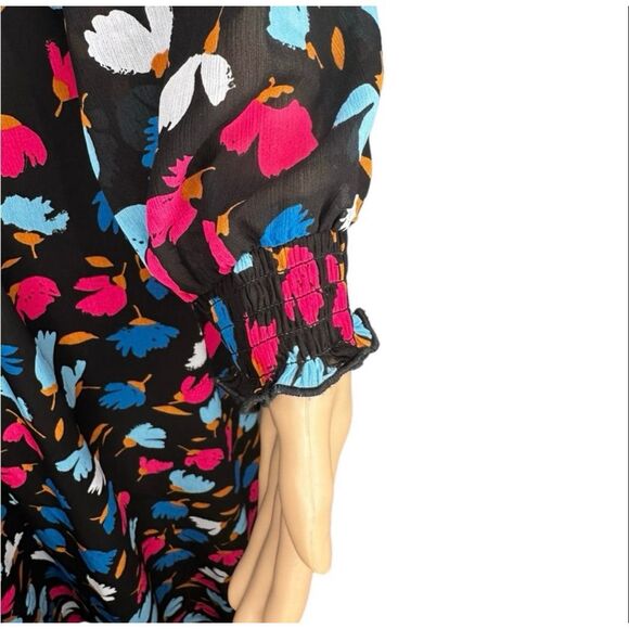 J. Crew Womens Size 8 Crinkle Ruffle Tiered Midi Dress Black Dark Floral Modest - Picture 7 of 11